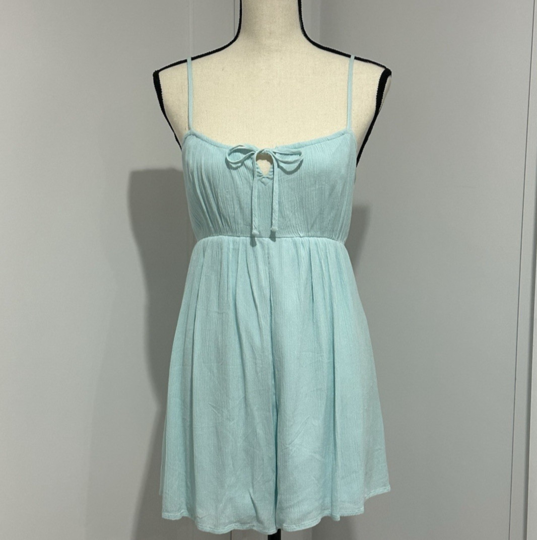 Hollister Womens M Turquoise Viscose Mini Romper Tie Front Smocked Coquette NWT