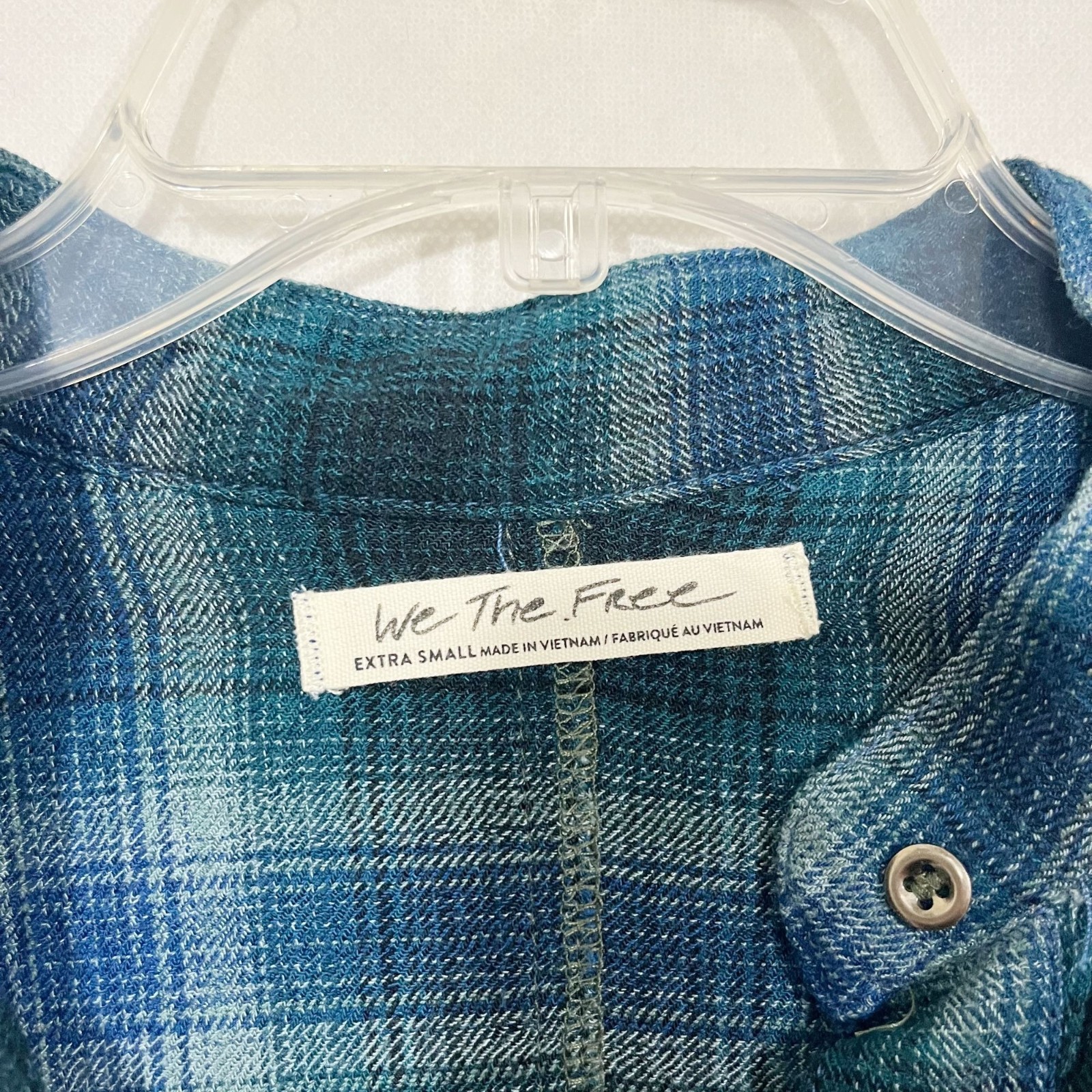 Free People By The Way Navy Plaid Long Sleeve Mini Shirt Dress Grunge – Size XS