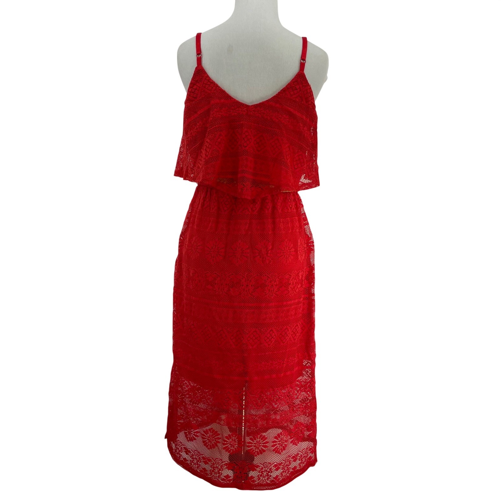 Charlotte Russe Size Medium Midi Dress Red Lace Flounce Belted Y2K Womens