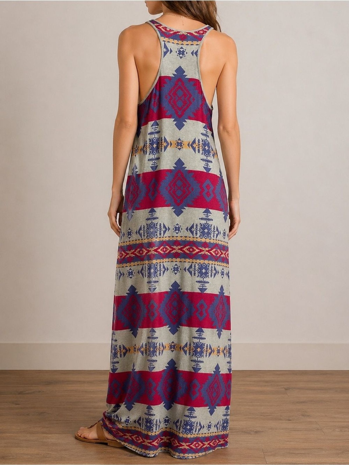 Vintage Ralph Lauren Denim & Supply Tribal Aztec Maxi Tank Dress Boho Size Large