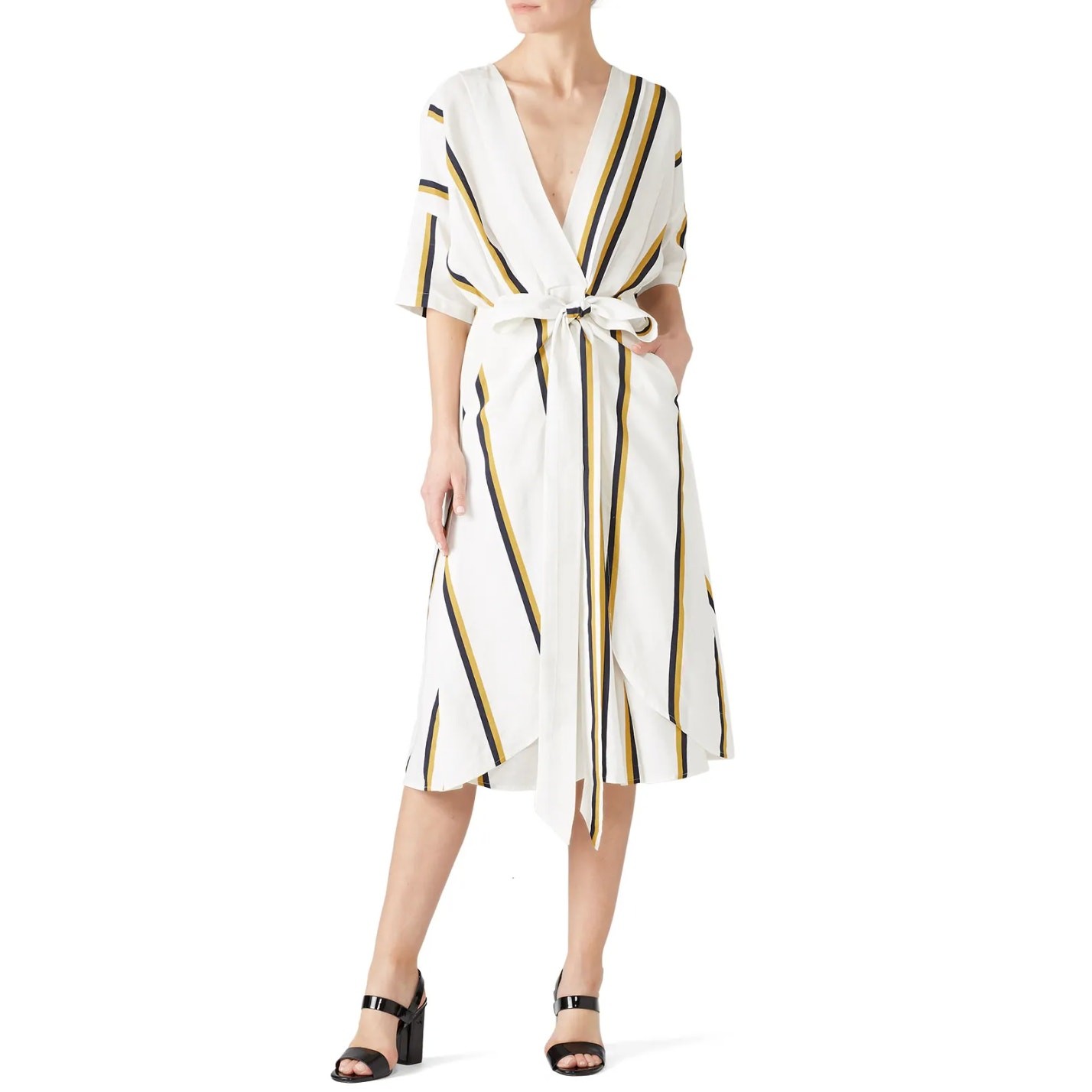 Sancia Anika Womens Plunge V-Neck Front Tie Short Sleeves Striped Dress Small
