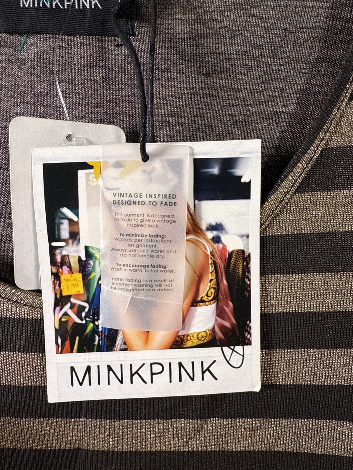 NWT Mink Pink Black/Gold Strip Tunic Mini Dress Med S/S R1
