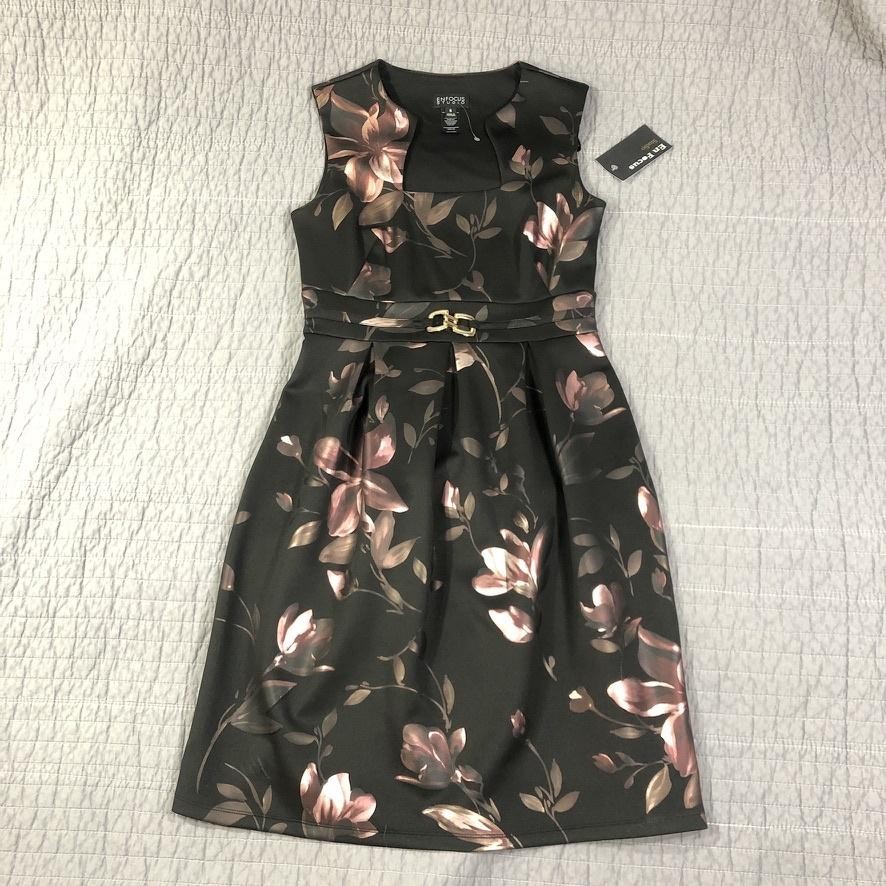 En Focus Studio Dress Women 6 Black Floral Fit Flare Knee Length