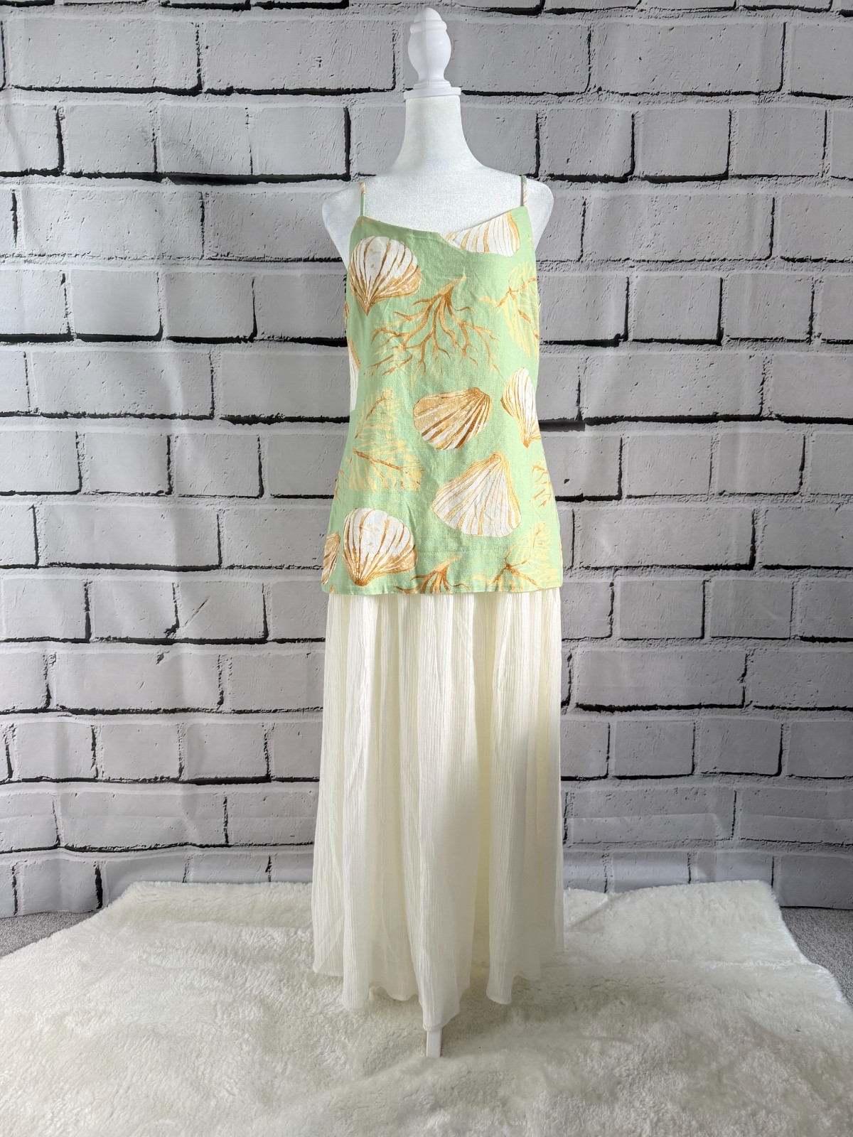 NWT Moon River Shell Print Cotton Blend Maxi Dress M Beach Resort