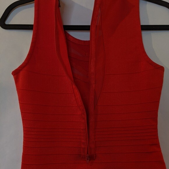 Wow Couture Sheer Sleeveless Bandage Red Dress Small Bodycon Cocktail Valentine
