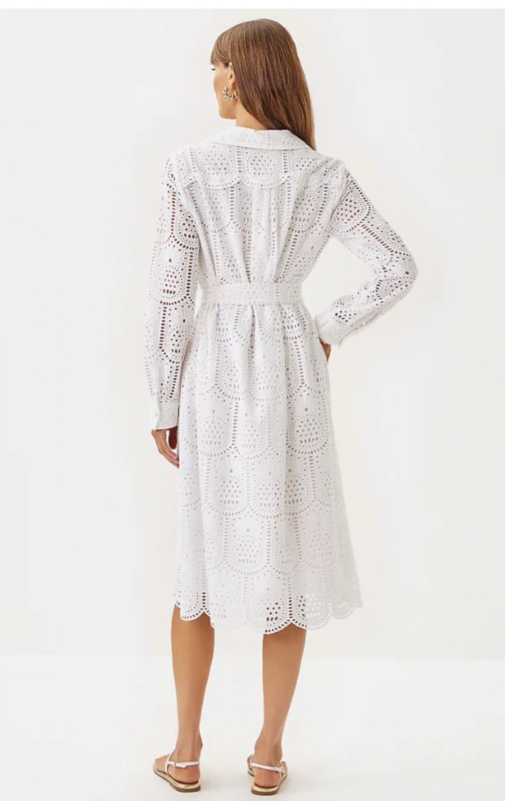 Lilly Pulitzer White Eyelet Eira Midi Shirt Dress Size 0 with Self Tie