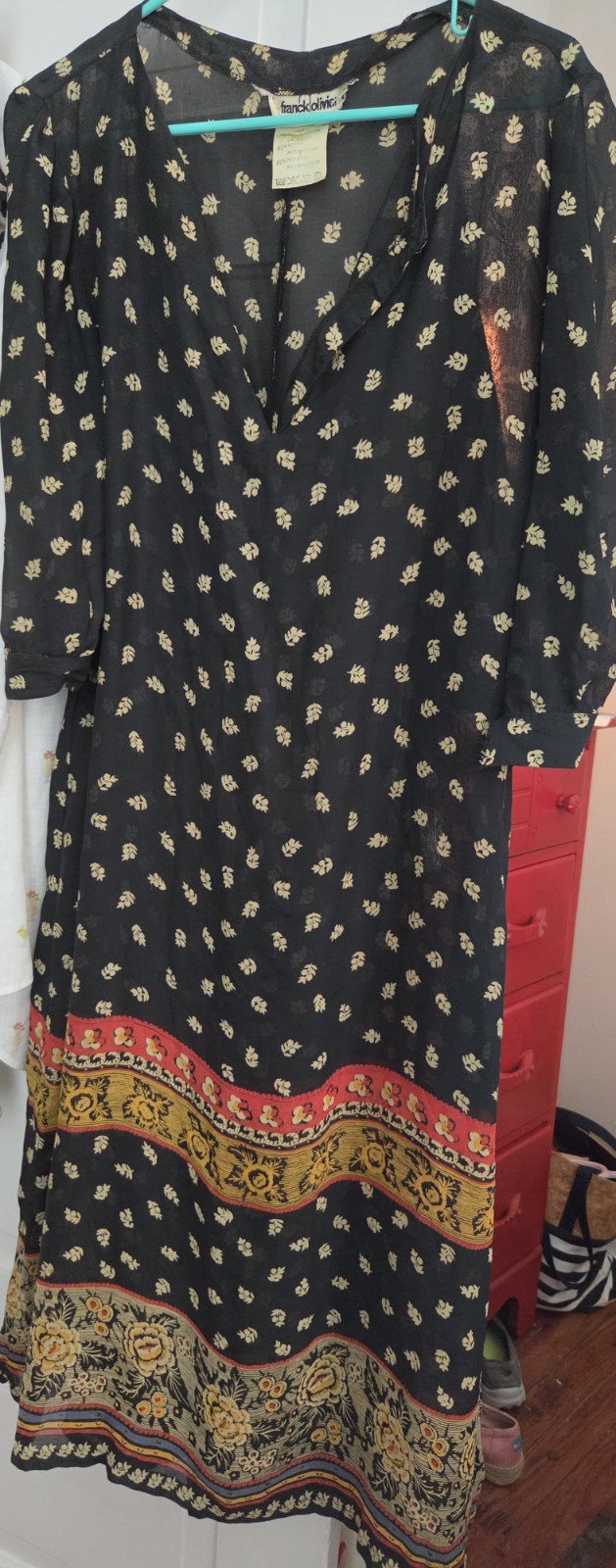 Franck Olivier Vintage 1970s “That Vtg Look” Black Brown Silky Dress Paris