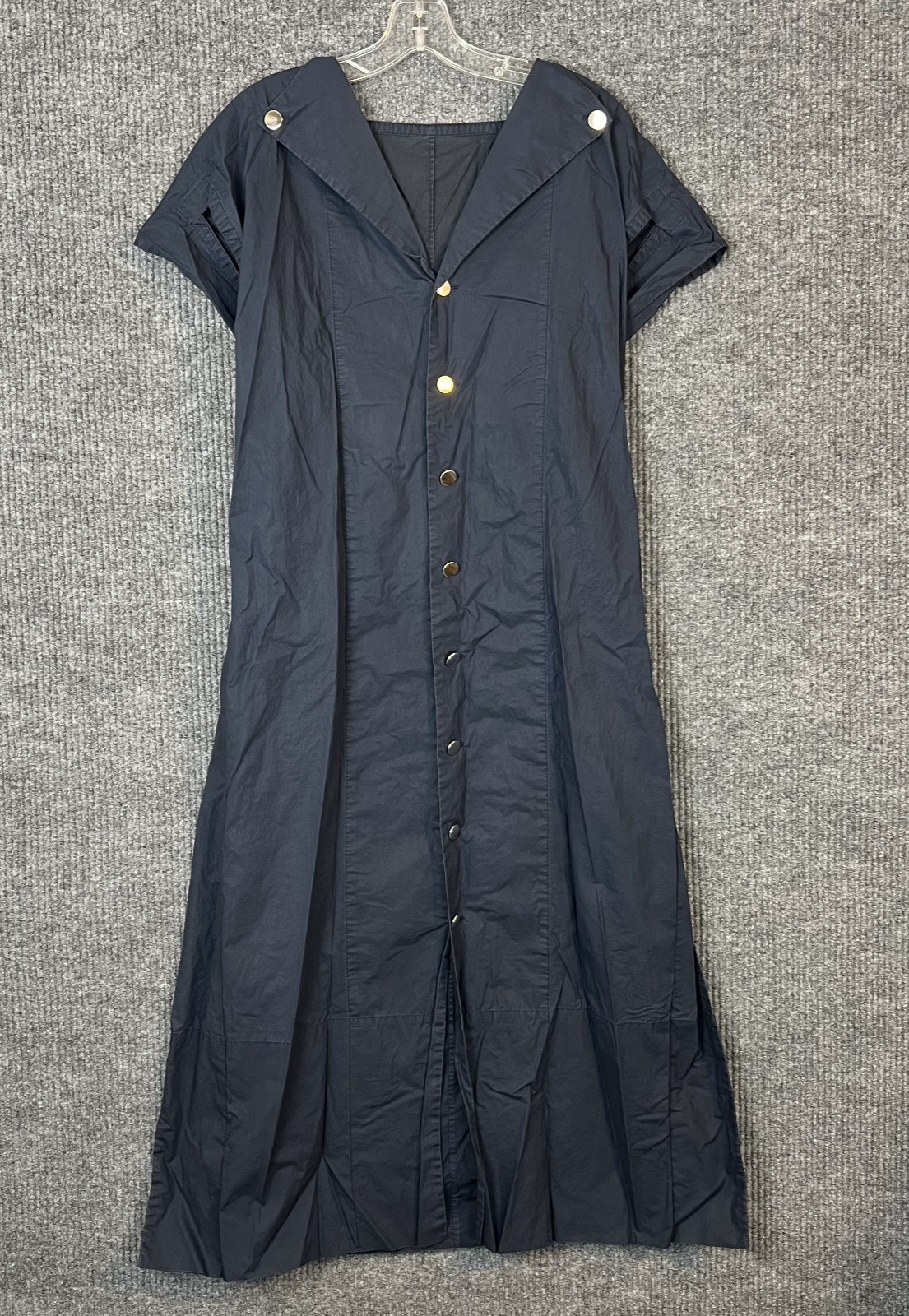Plan C Button Back Midi Dress Size 38 Blue Short Sleeve Luxury Capsule