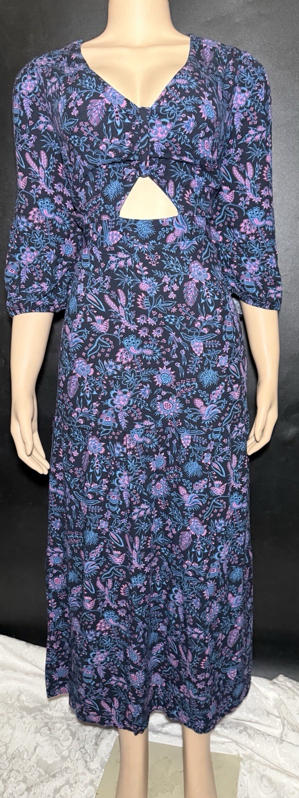 Goodthreads Women’s Fluid Twill Puff Sleeve Cutout Maxi Dress Size XXL