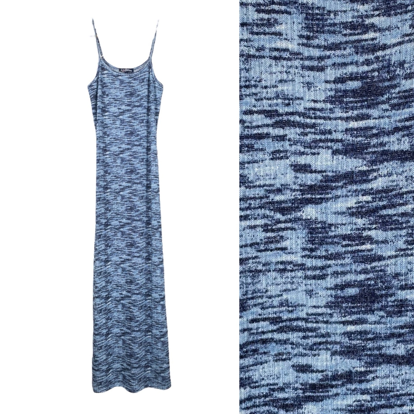 Freshman Rib Knit Midi Tank Dress In Blue Spacedye Stripe Size Small Sleeveless