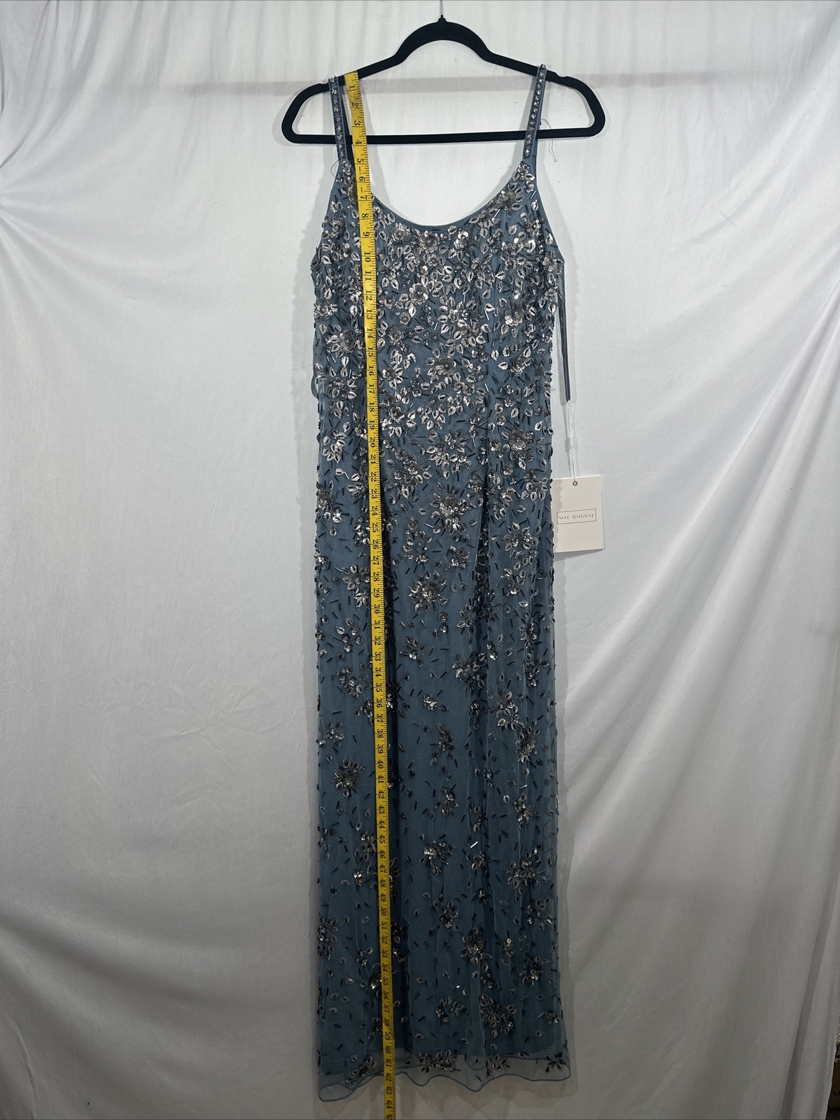 NWT Mac Duggal [ 10 ] 5477 Floral Embellished Scoop Neck Gown in Slate Grey #J43