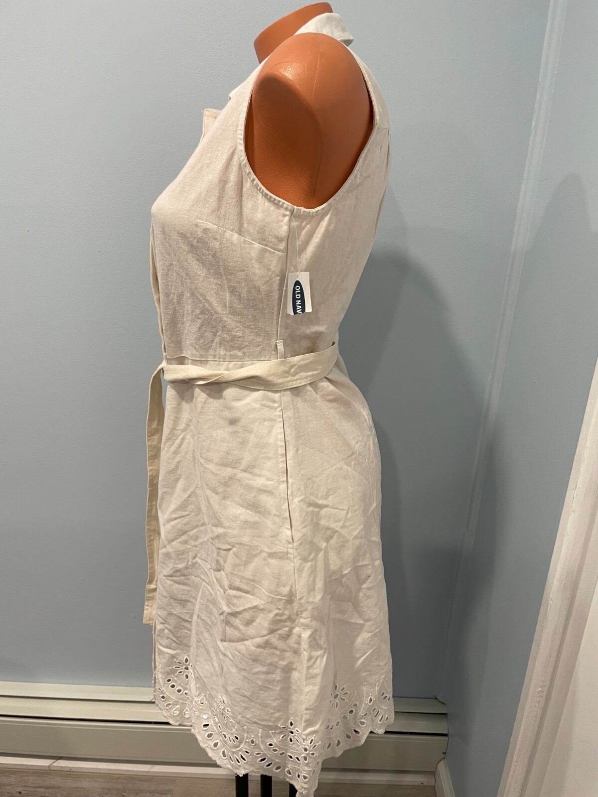 Old Navy Cream Color Linen Summer Nautical Dress Womens Size S NWT
