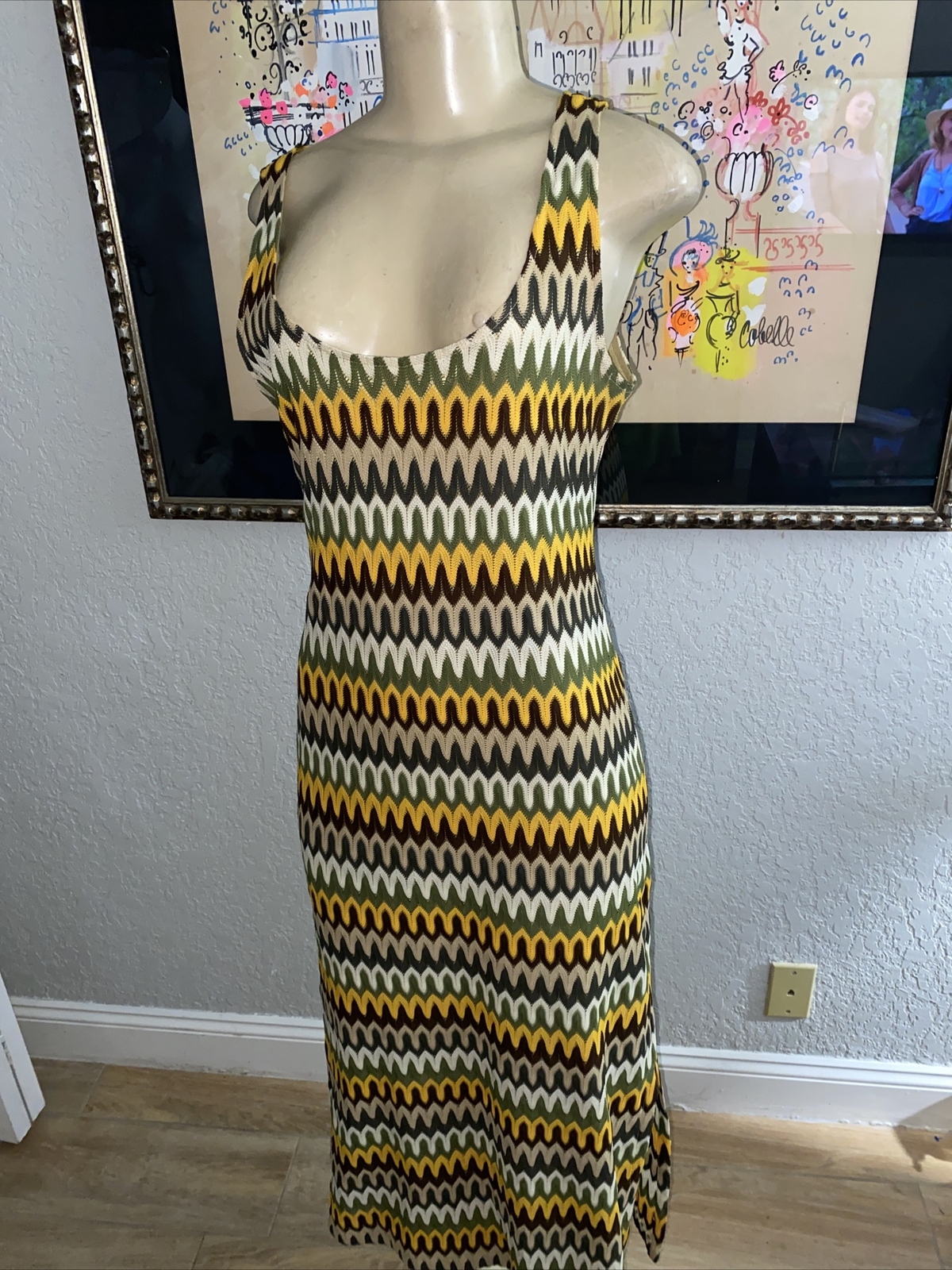 Girlfriend By Silver silk Sleeveless Dress Silk Blend Dress Zig Zag Med y2