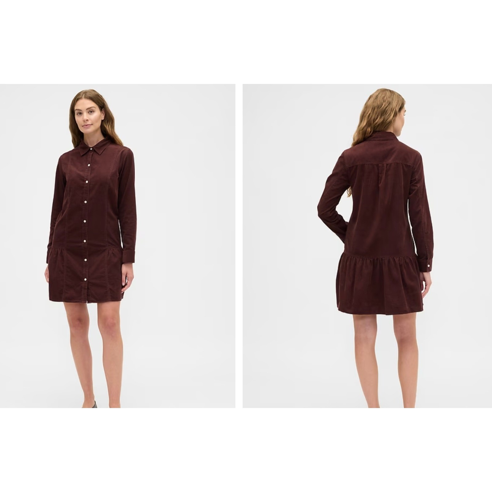 GAP Womens Size M Corduroy Tiered Button Down Dress Chocolate Bar Brown Cottage