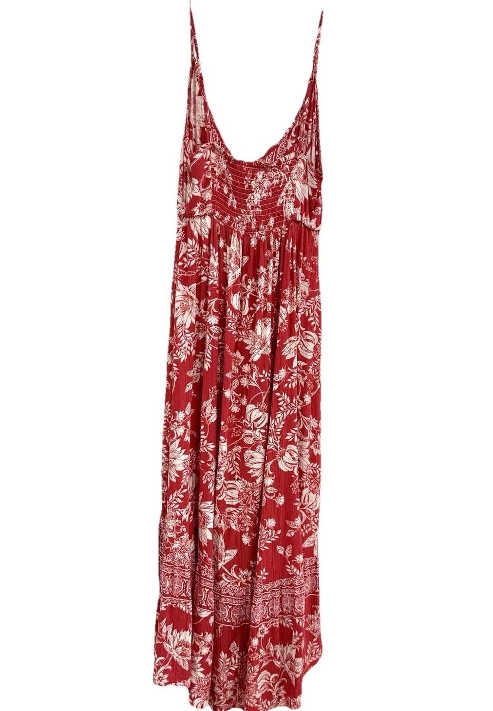 Angie Red White Floral Sleeveless Ruffle Dress V Scoop Neck Size S 100% Rayon