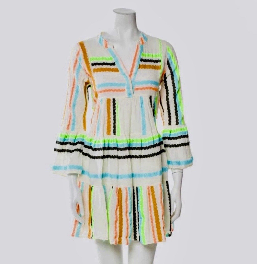NWT Devotion Twins Ella Embroidered Boho Tiered Mini Dress White Resort Vacation