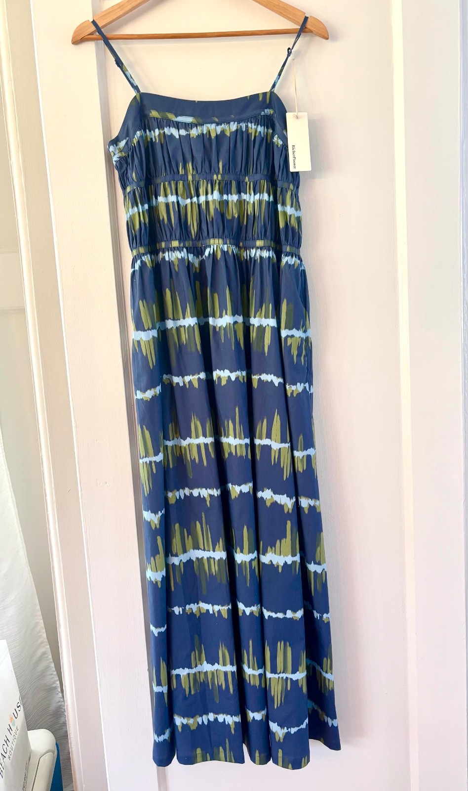 Anthropologie Richer Poorer Blue Green Abstract Stripe Cotton Maxi Dress Size S