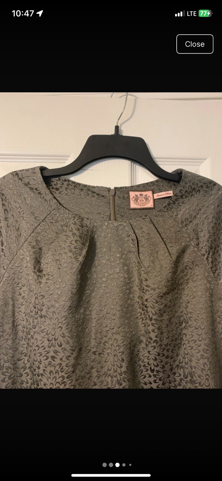 Juicy Couture Gray Floral Jacquard Shift Dress Balloon 3/4 Sleeve M Knee