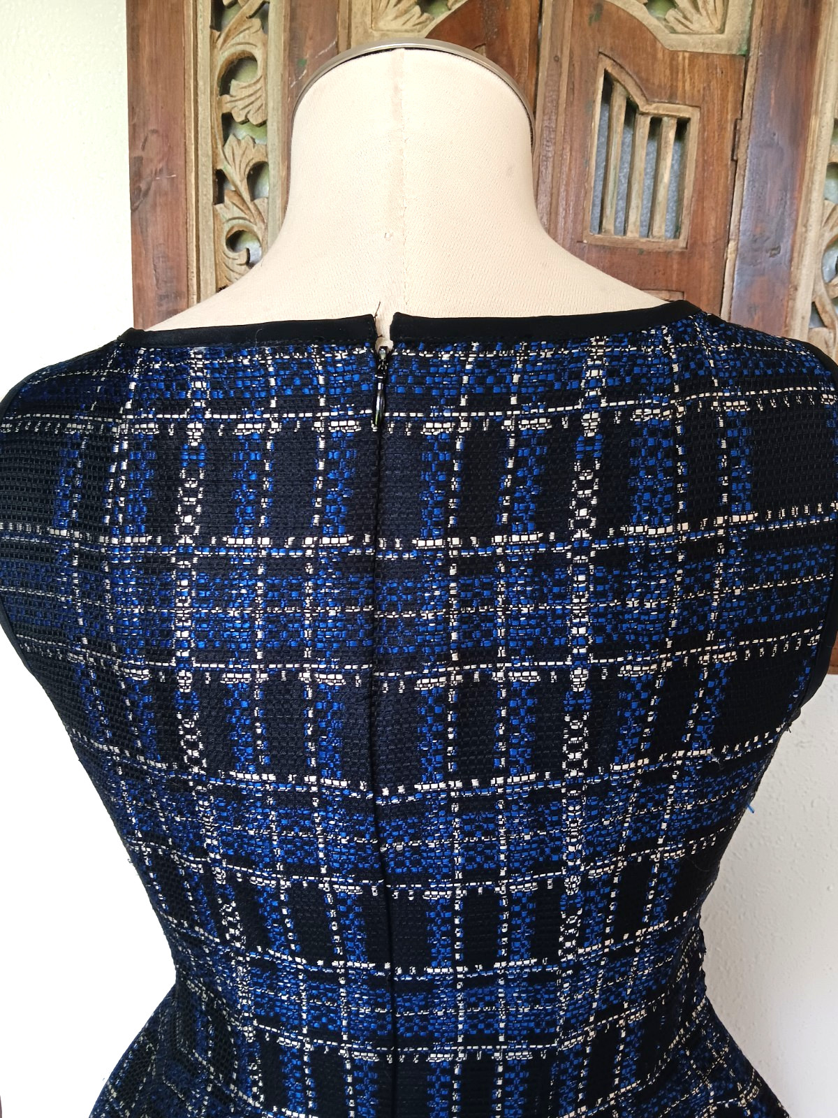 Nanette Lepore Made in NYC Blue Black & White Tweed Fit & Flare Dress Size 2
