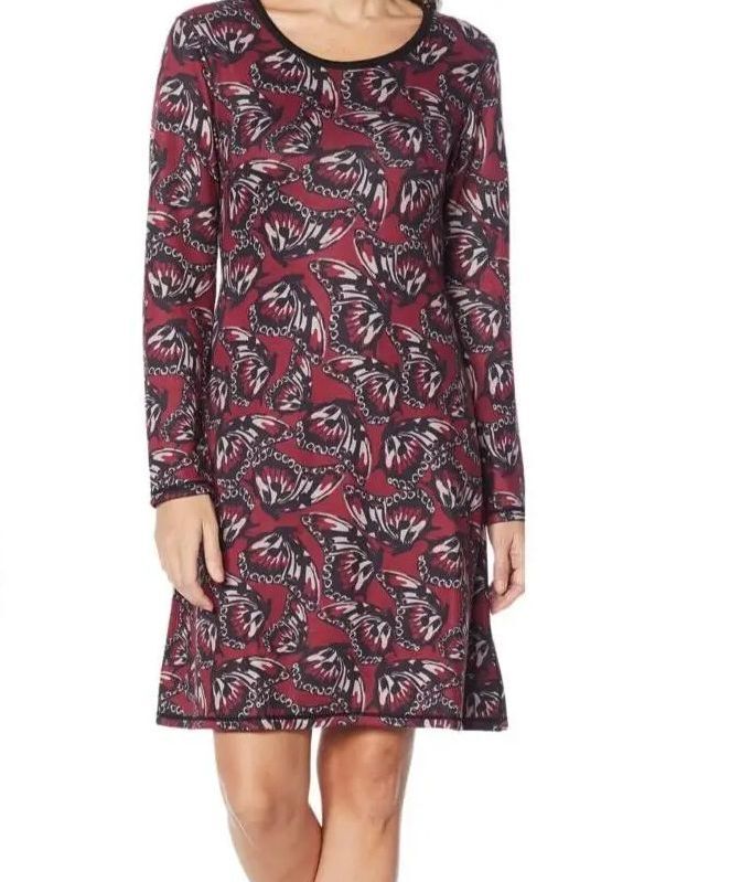 Laila Ali Reversible Long-Sleeves Swing Dress Size 1X Tawny Port Butterfly
