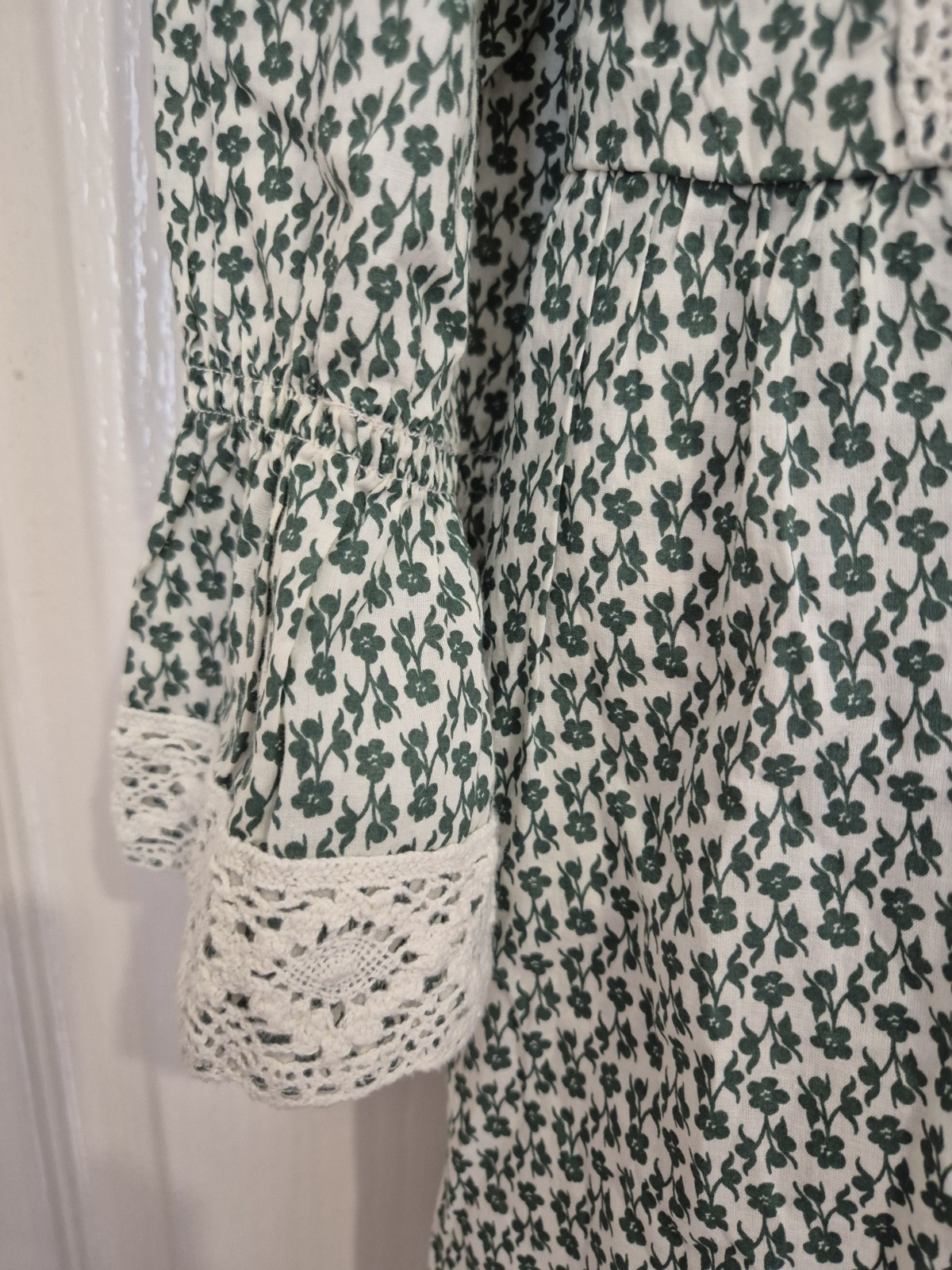 JOANIE Cottagecore Prairie Size 12 Green Floral Maxi Dress- Lace Trim-New Tagged