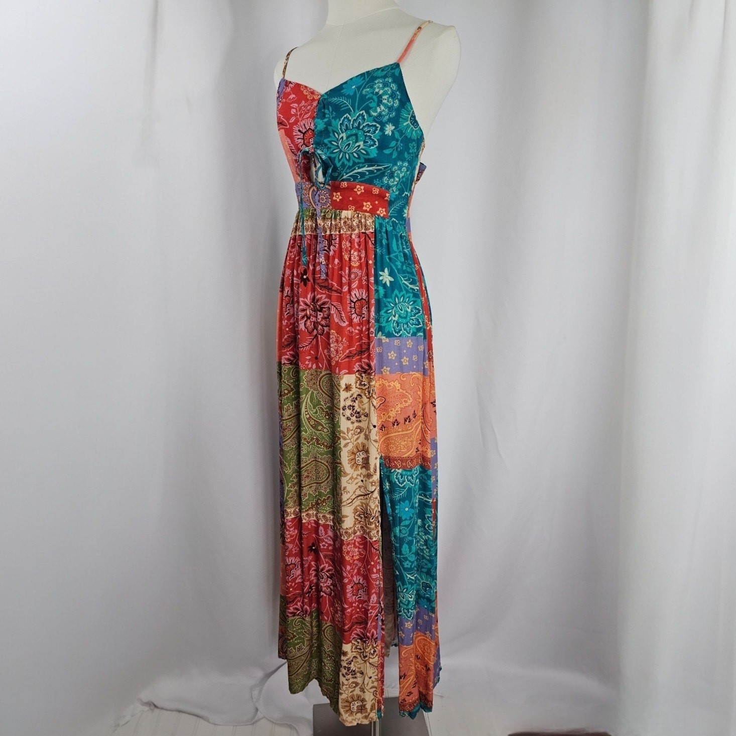 Cupshe Paisley Patchwork Sleeveless Front Slit Maxi Dress Women’s Size S NWT