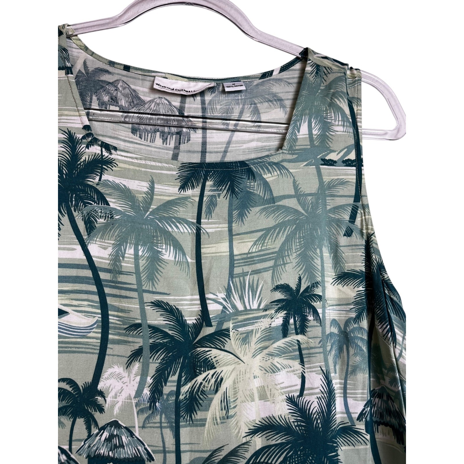 Weekend Clothes Line Green Tropical Palm Tree Rayon Maxi Dress M Tropical Beach