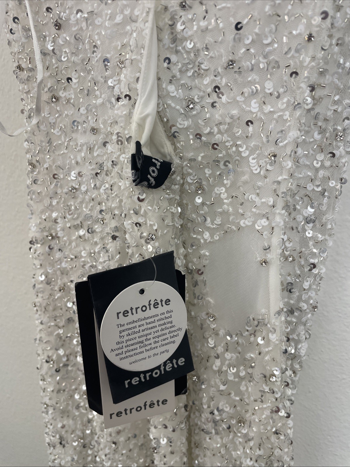 Revolve Retrofete Mindi Beaded Sequin rhinestone white dress XS NWT $615 msrp