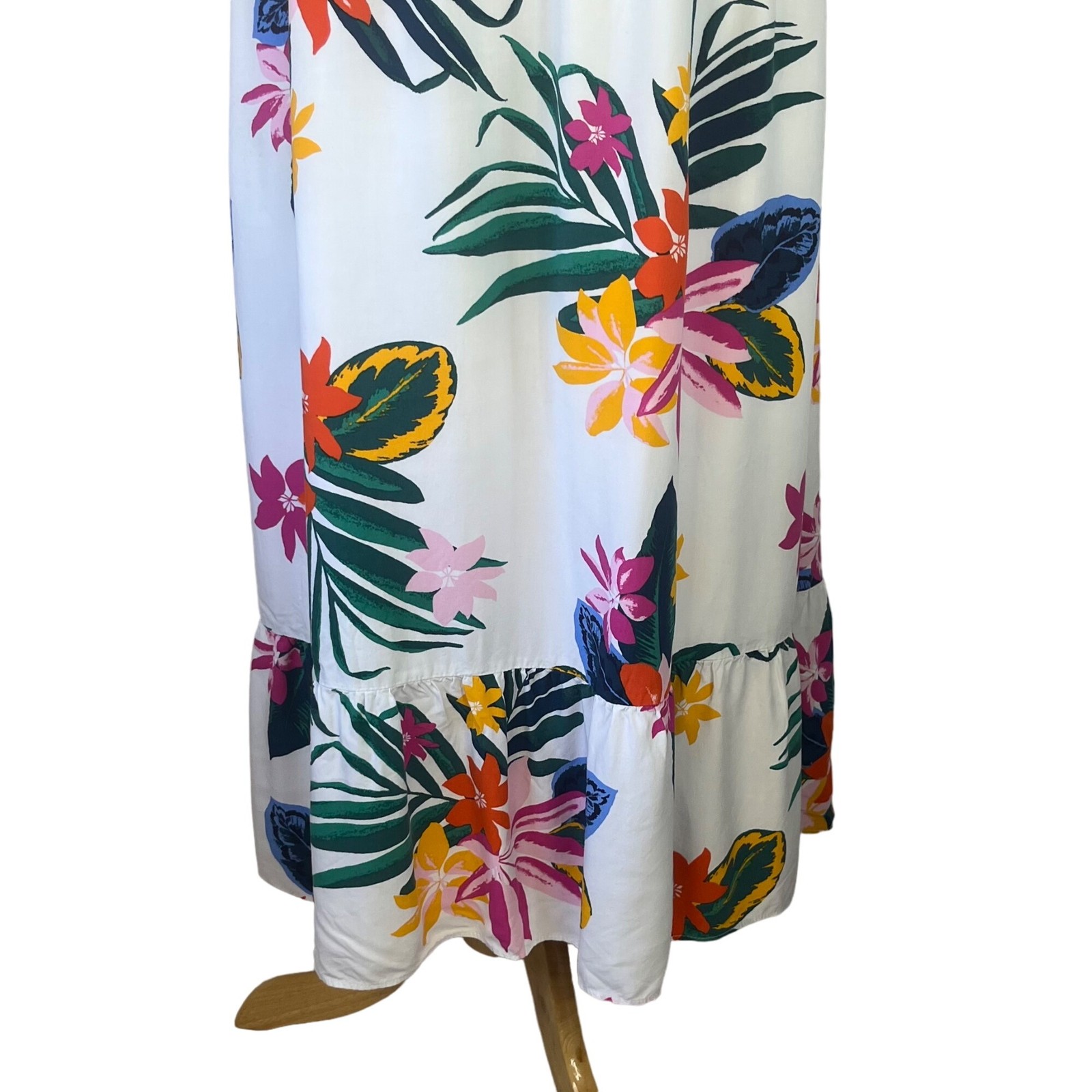 Tropical Floral Print Maxi Midi Sun Dress Adjustable Straps Smocked Back Medium