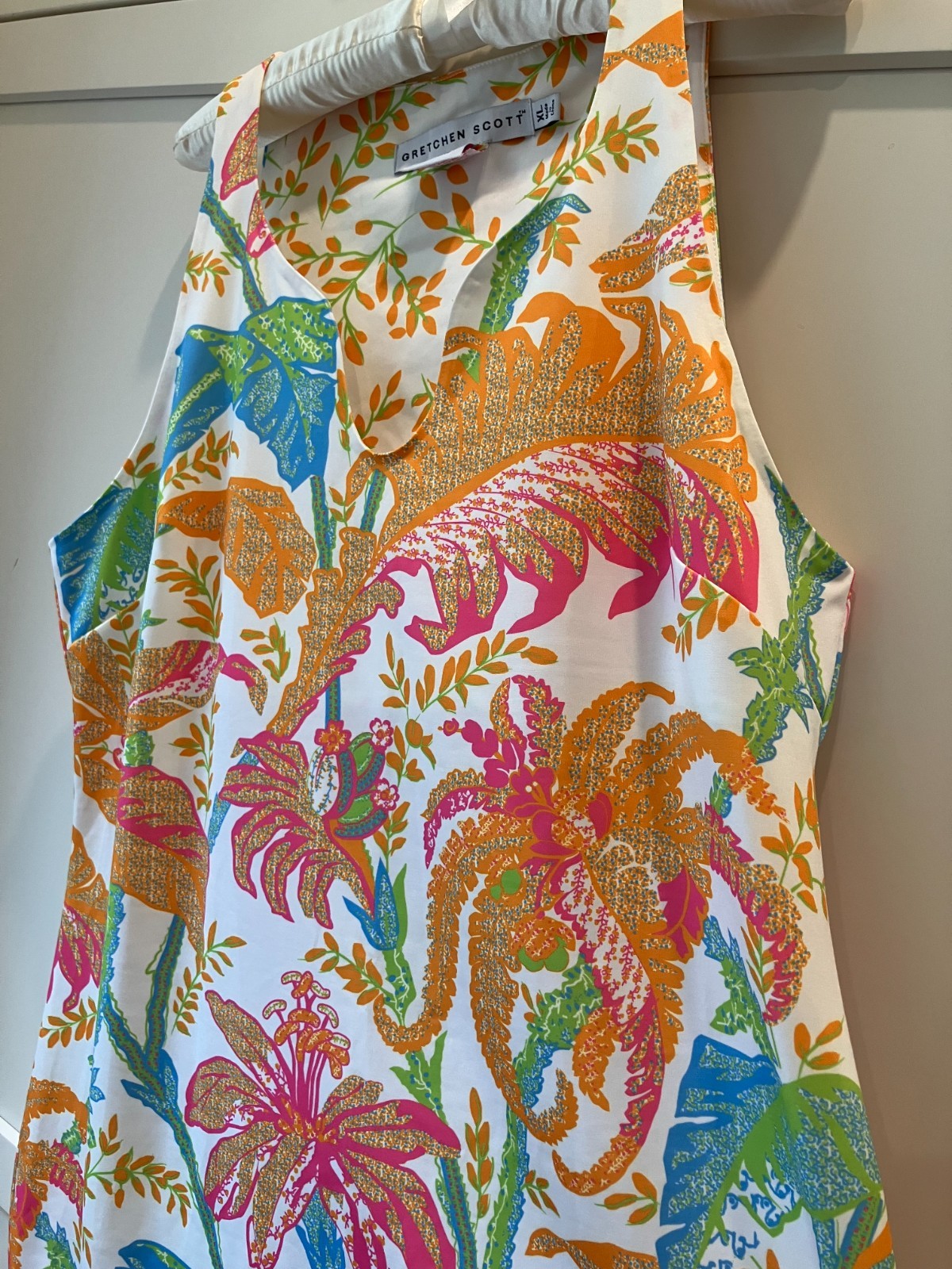 Gretchen Scott Sleveless DRESS White with Bright Color, Resort, Preppy size XL