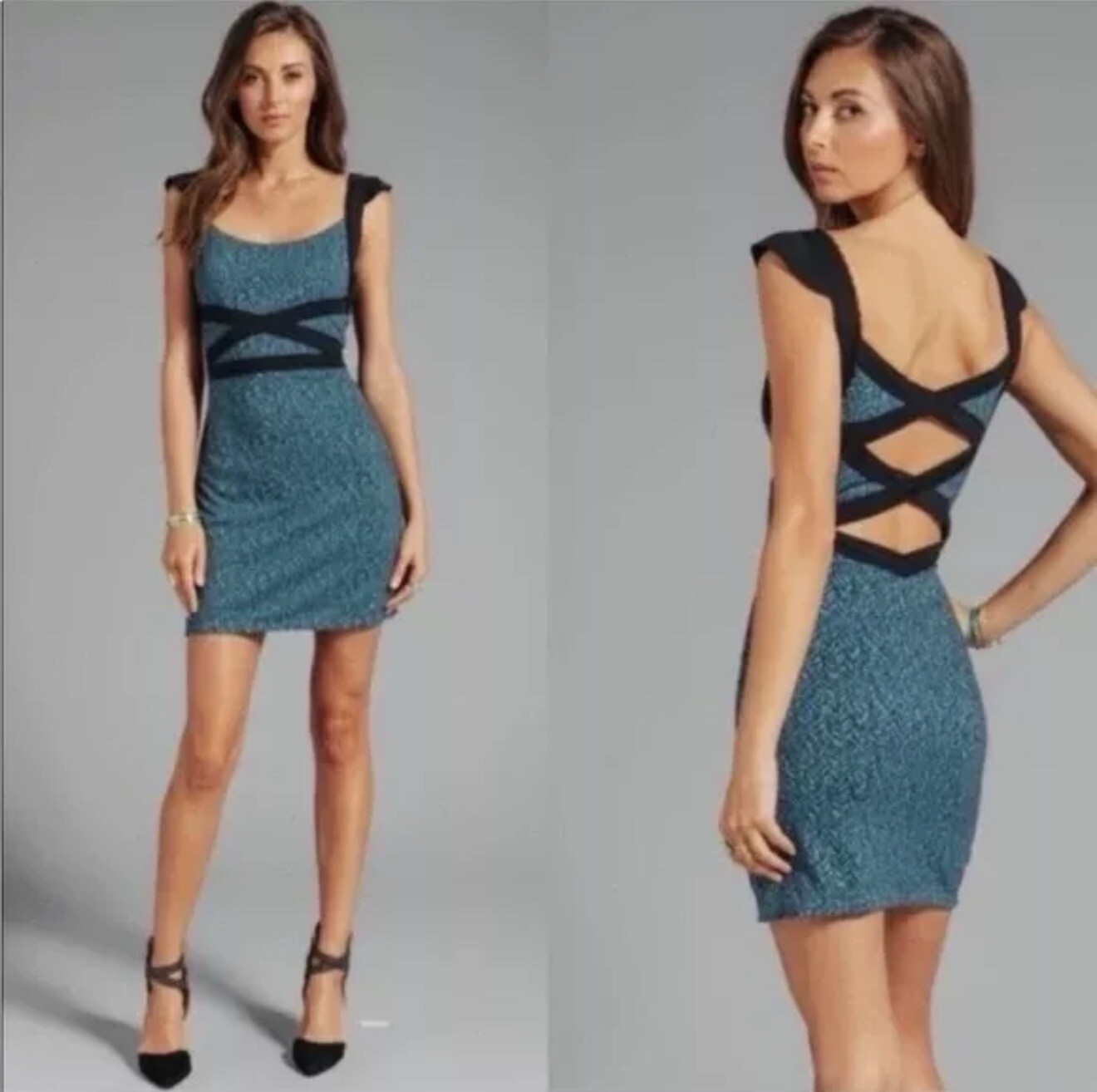 FREE PEOPLE ~ Size M ~ Pacific Blue CROSS MY HEART Open Back Mini Dress