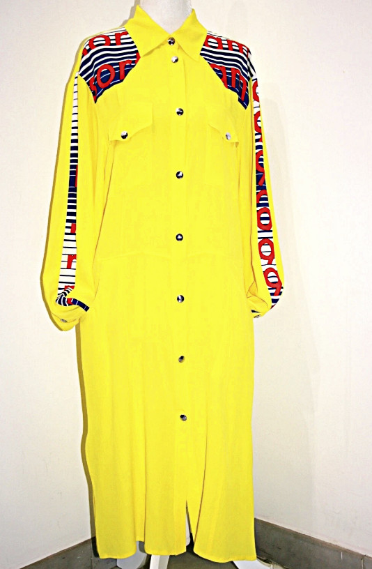 MSGM Yellow Chiffon Logo Snaps Shirt Dress sz US 6 / IT 40 $960 Made in Italy