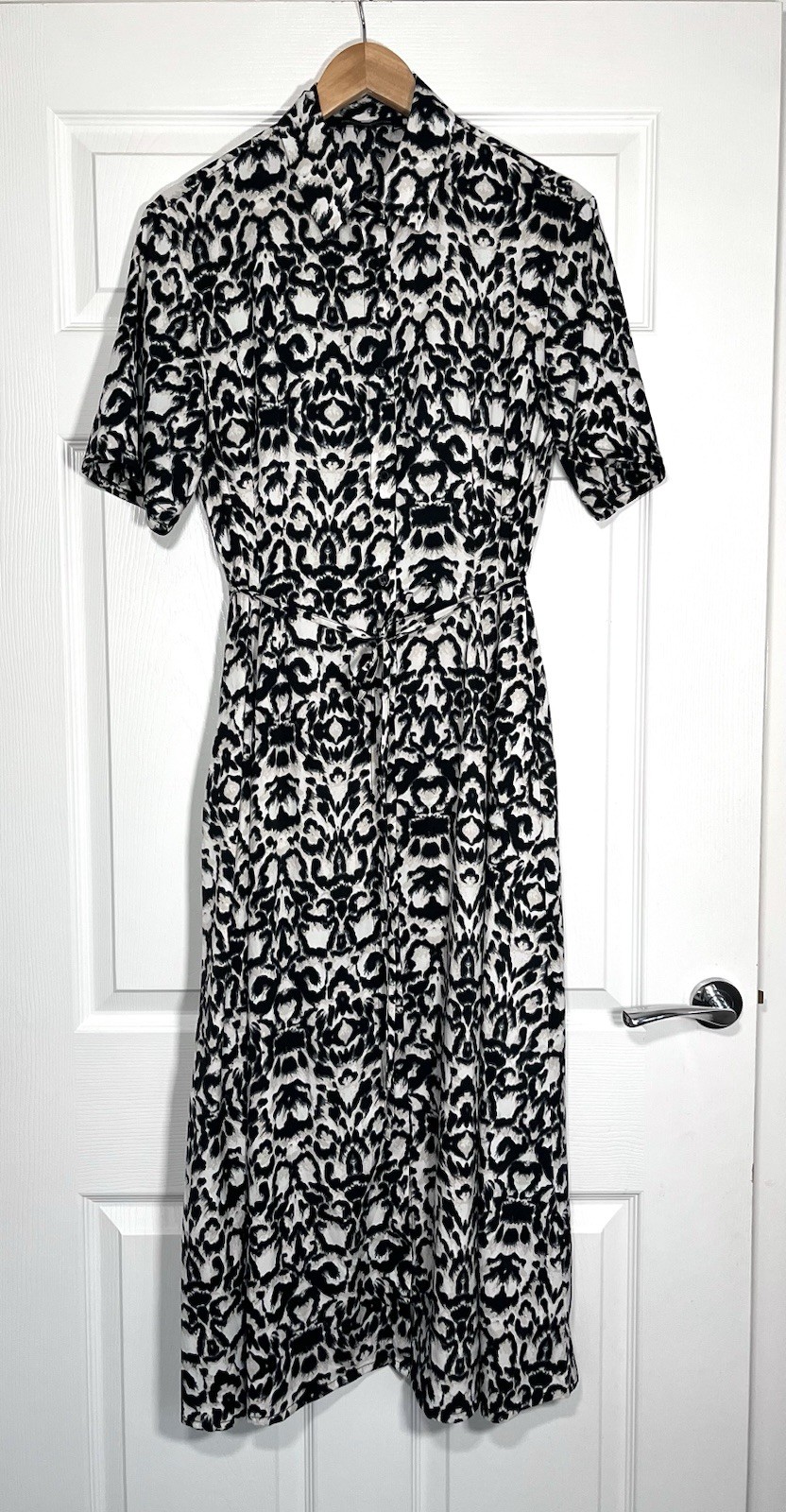 French Connection Animal Print Shirt Dress Button Tie Up Dress Size UK 12