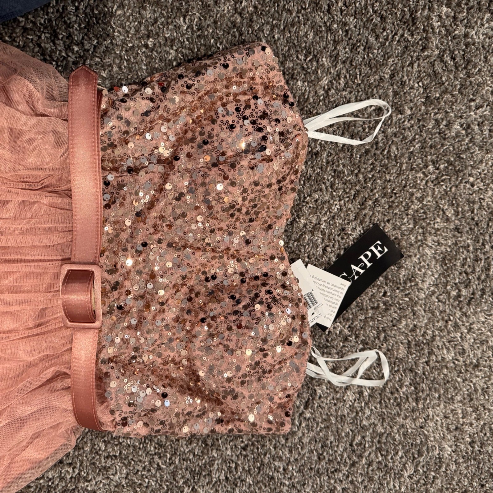 Xscape Rose Gold Sequin Tulle Strapless Gown Formal Prom Evening Dress Pink 10