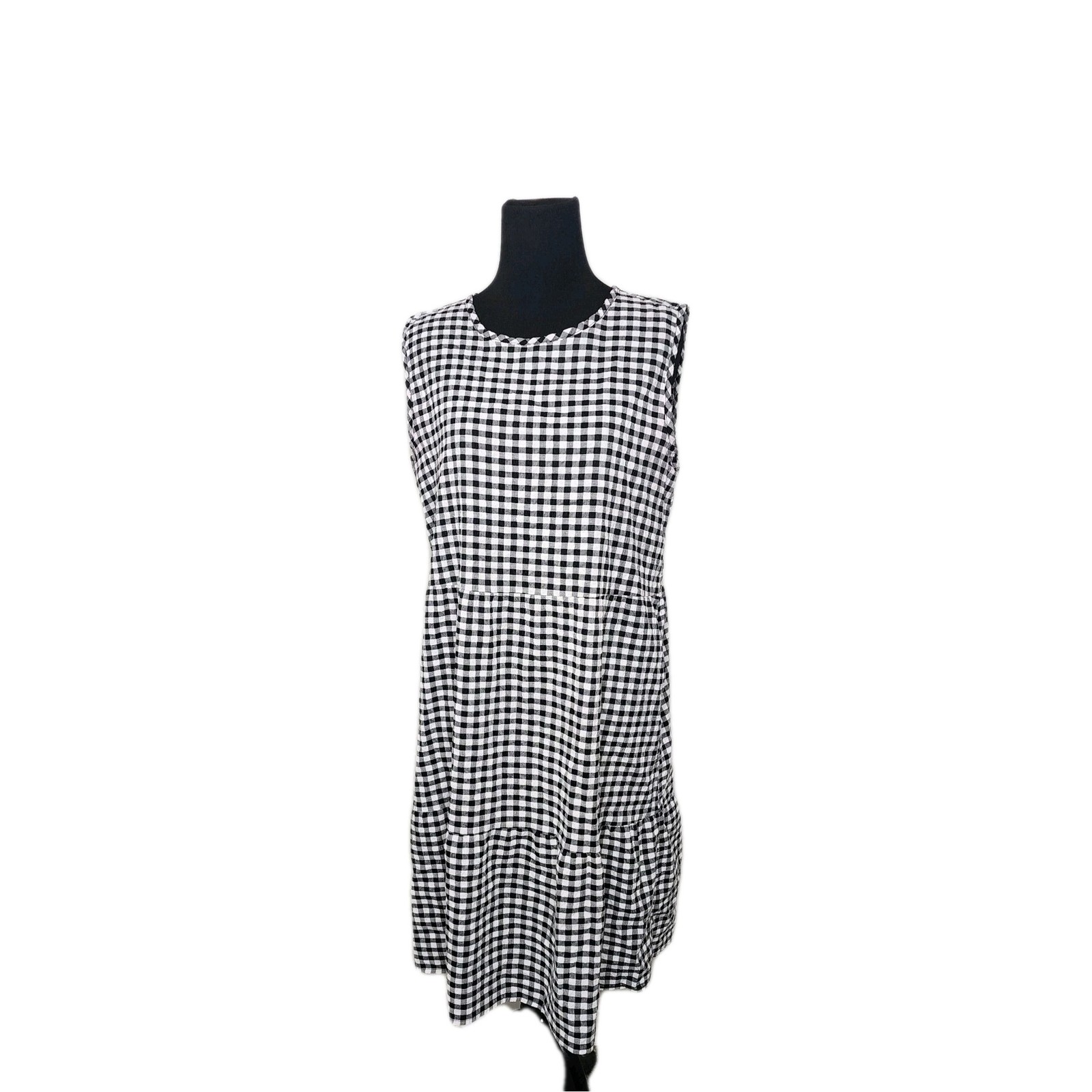 Women’s Black & White Checkered Knee Length Ruffeled Hem Dress Size L Preppy