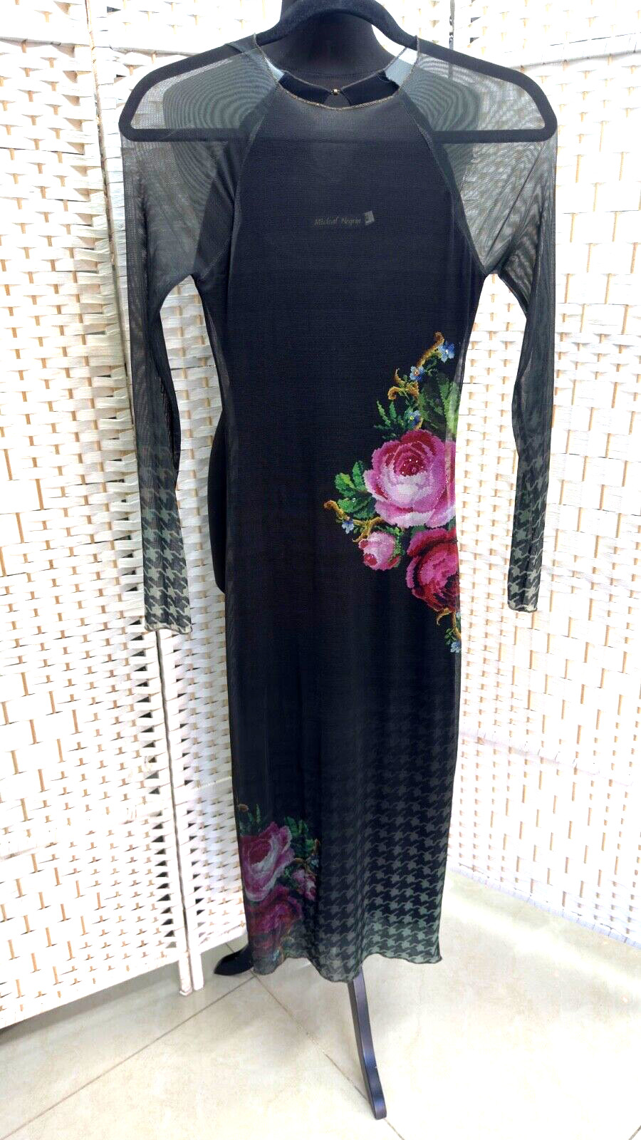 Michal Negrin Length Black Dress With Colorful Flowers Dress Size – XS –