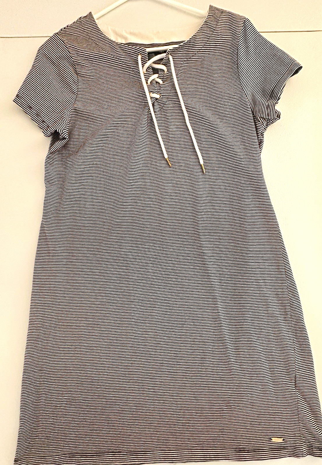 Tommy Hilfiger Women’s Blue/White Striped Lace-Up T-Shirt Dress Knee XL