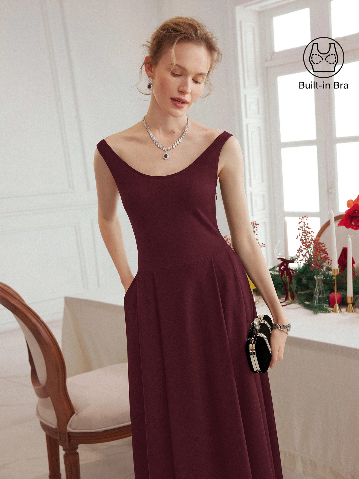 Best Seller OGL Balletic Scoop Neck Midi Bra Dress with Pockets
