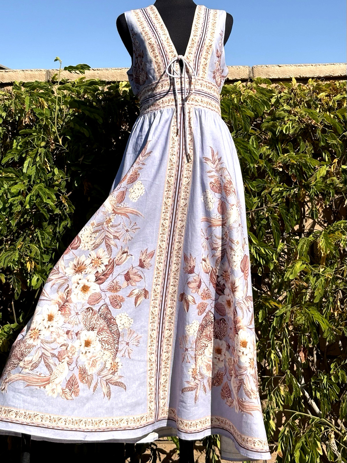 Caroline Constas M Lavender/ floral print sleeveless linen Blend Maxi Dress-NWT
