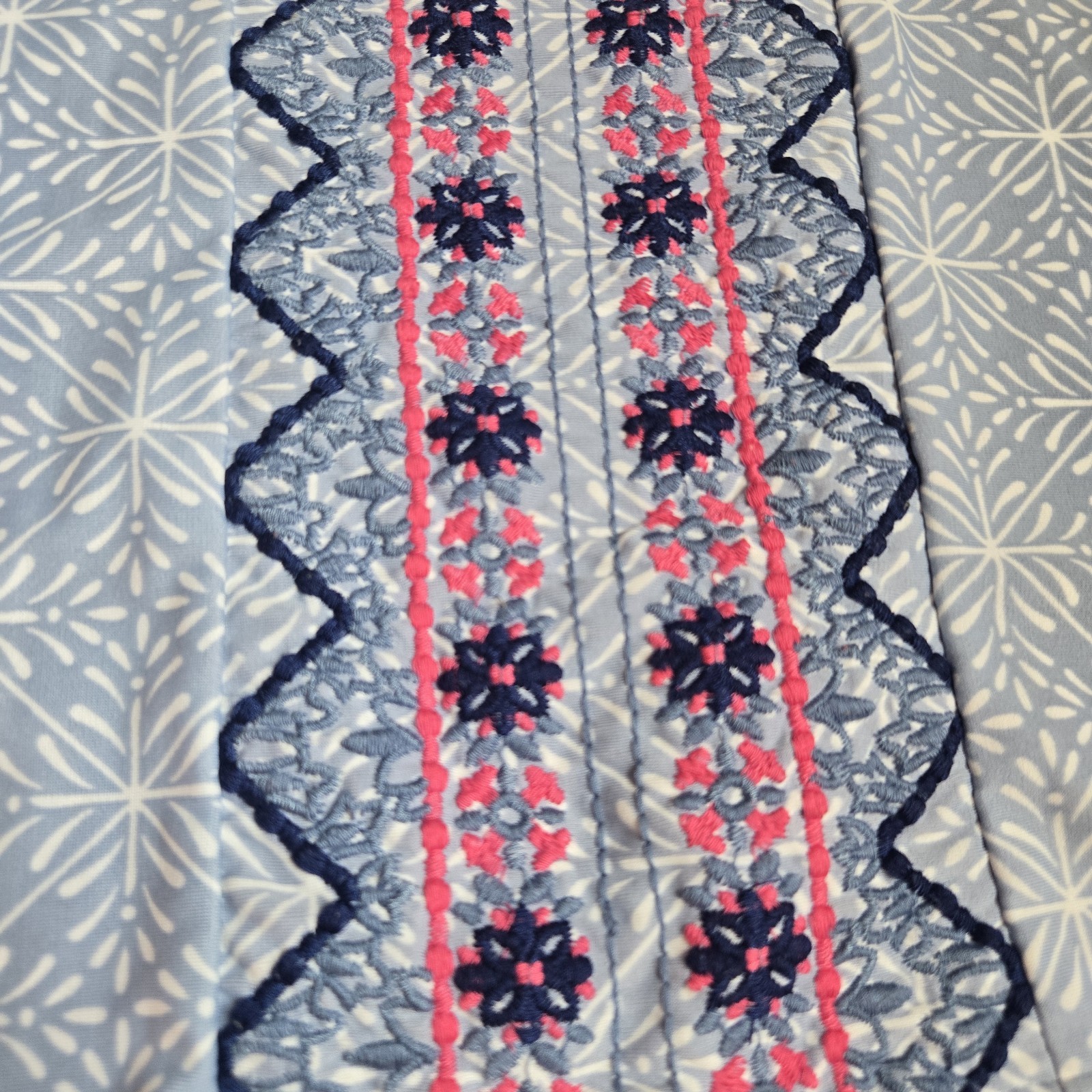 Cabana Life Embroidered Geometric Tassel UPF Dress Cover-Up Blue Pink Medium M