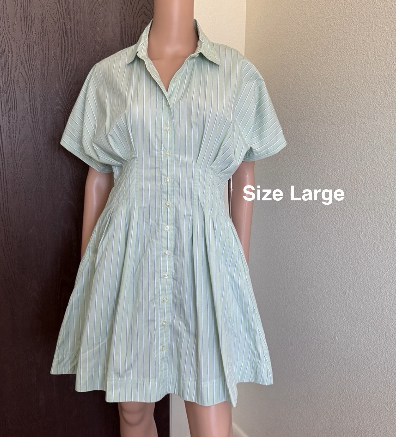 Free Assembly Women’s Cotton Corset Mini Shirtdress with Short Sleeves,Mint,L