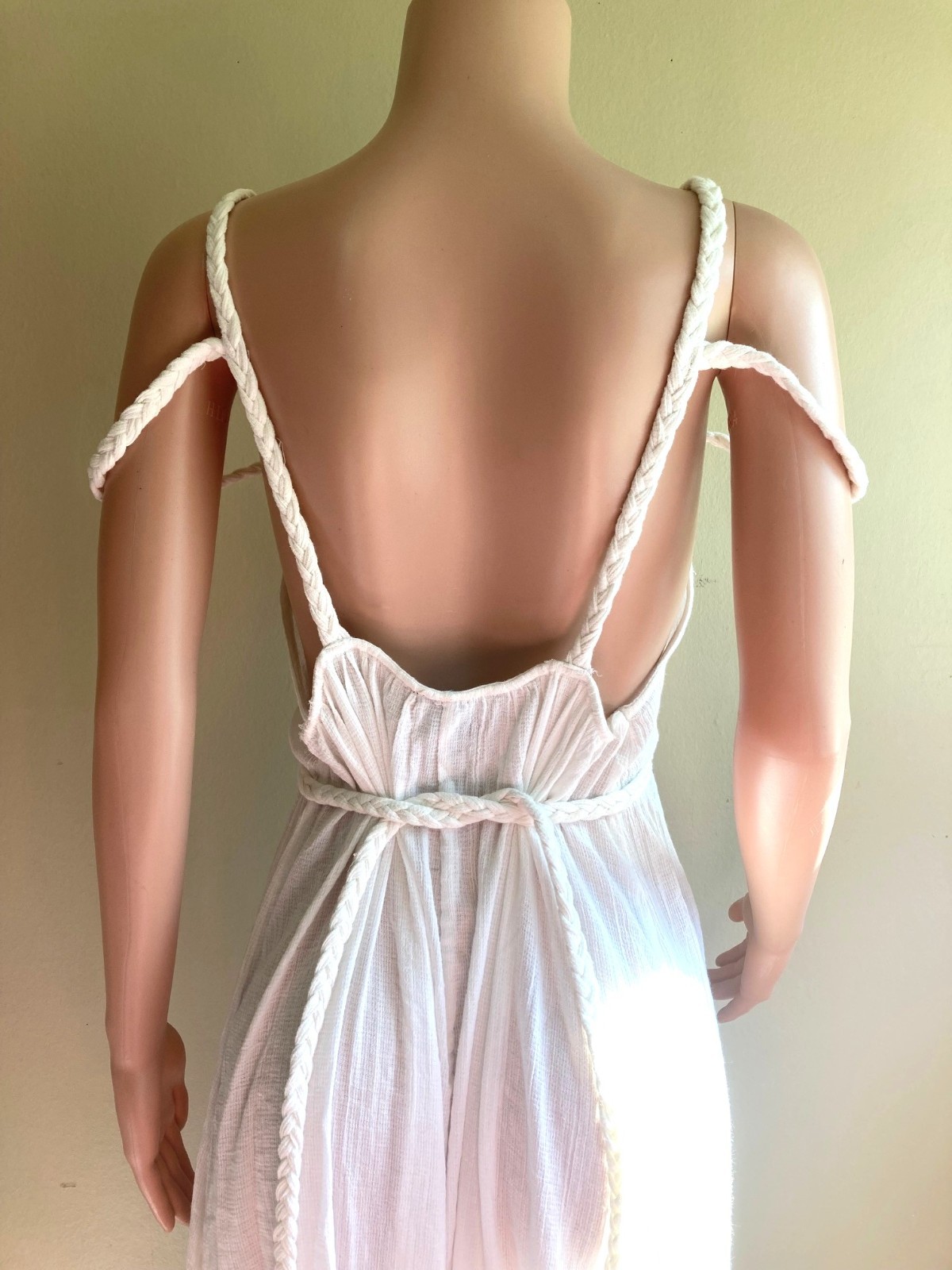 ASOS White L XL Goddess Maxi Dress White Cotton Straps Bra Top Low Tie Back