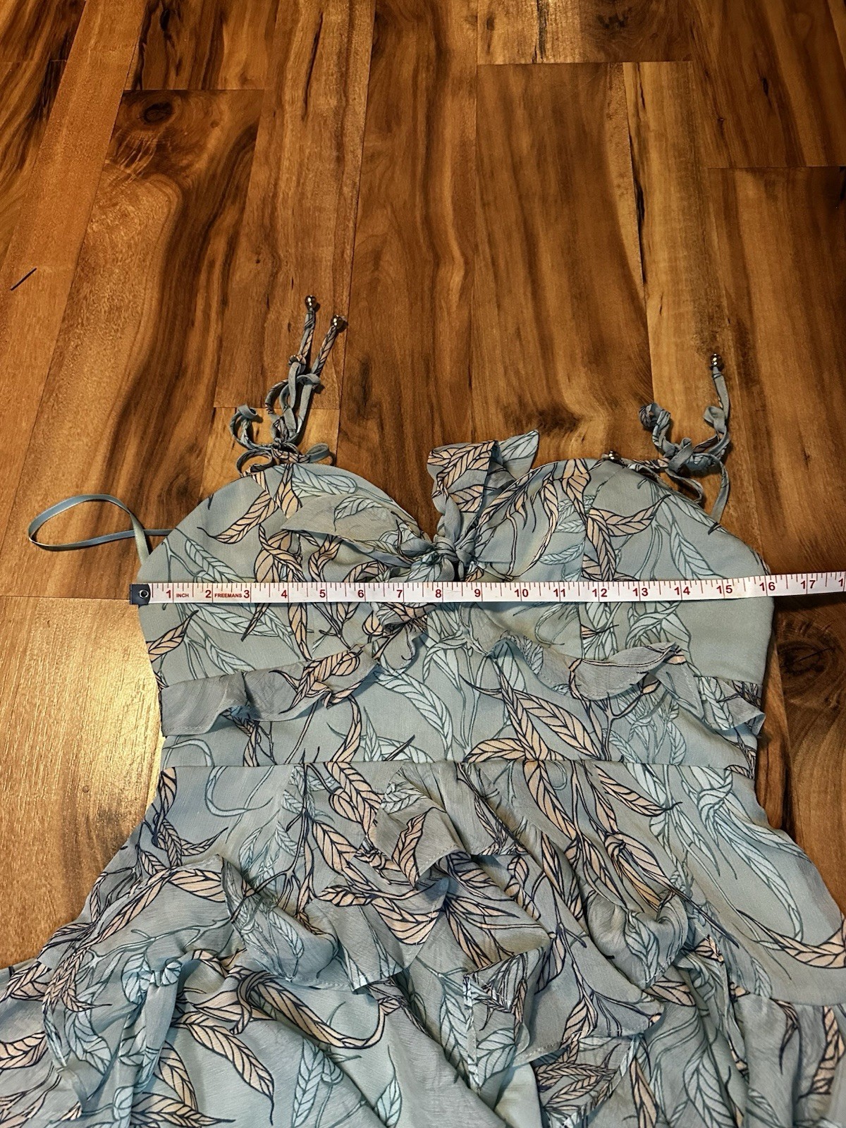Hello Molly NWT Mint Leaf Print Ruffle Mini Dress Tie Strap Fit & Flare US 6