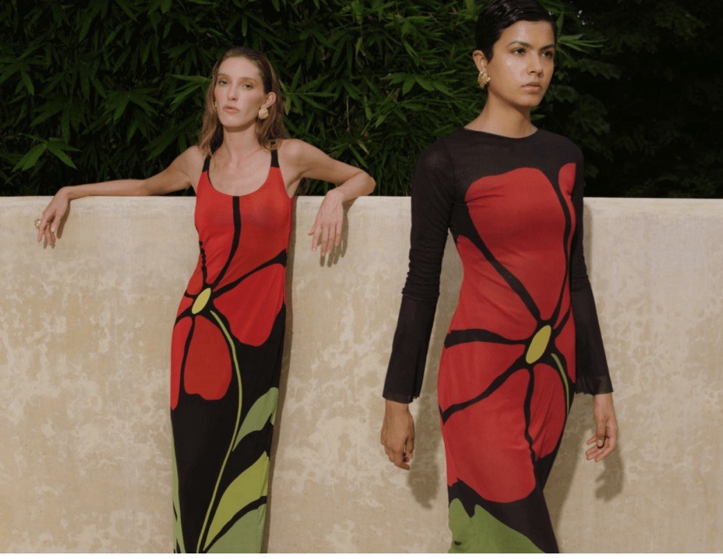 Cala de la Cruz Solange Black & Red Floral Open Back Slimming Maxi Dress Size XS
