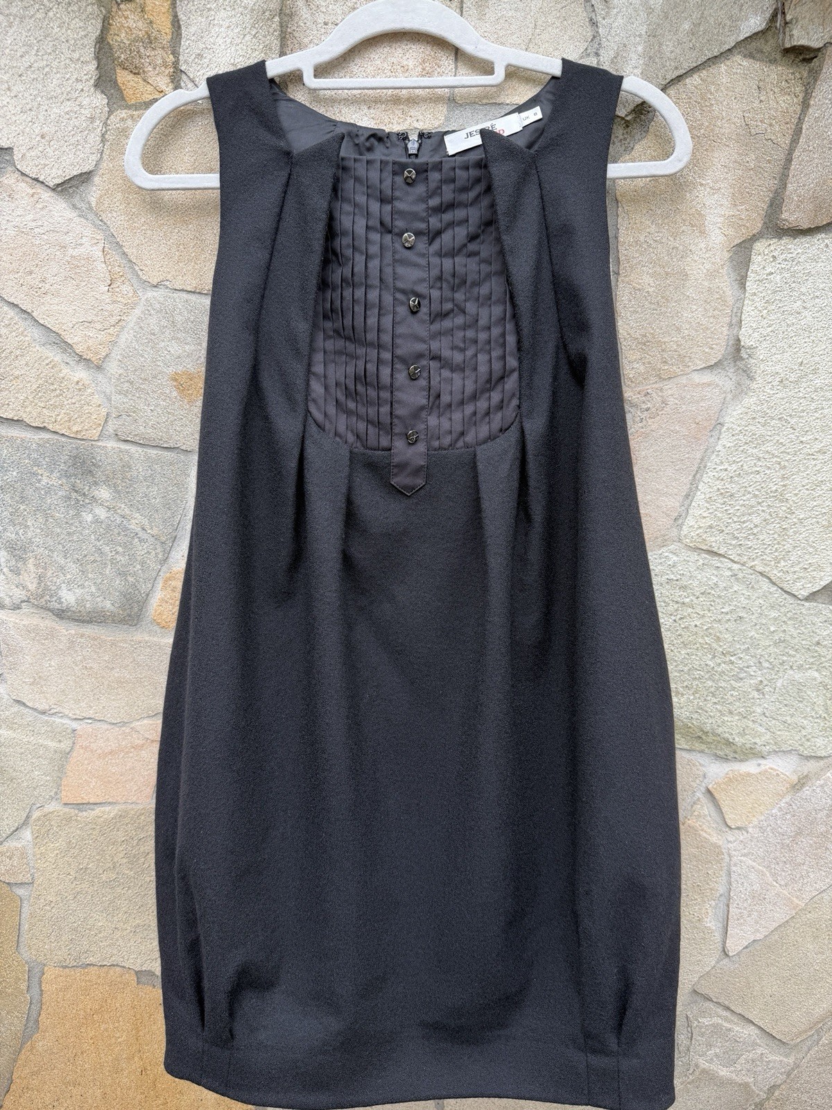 Jesire Red 100% Wool Bubble Cocoon Dress UK 8 Pleated Bib Pockets Lined