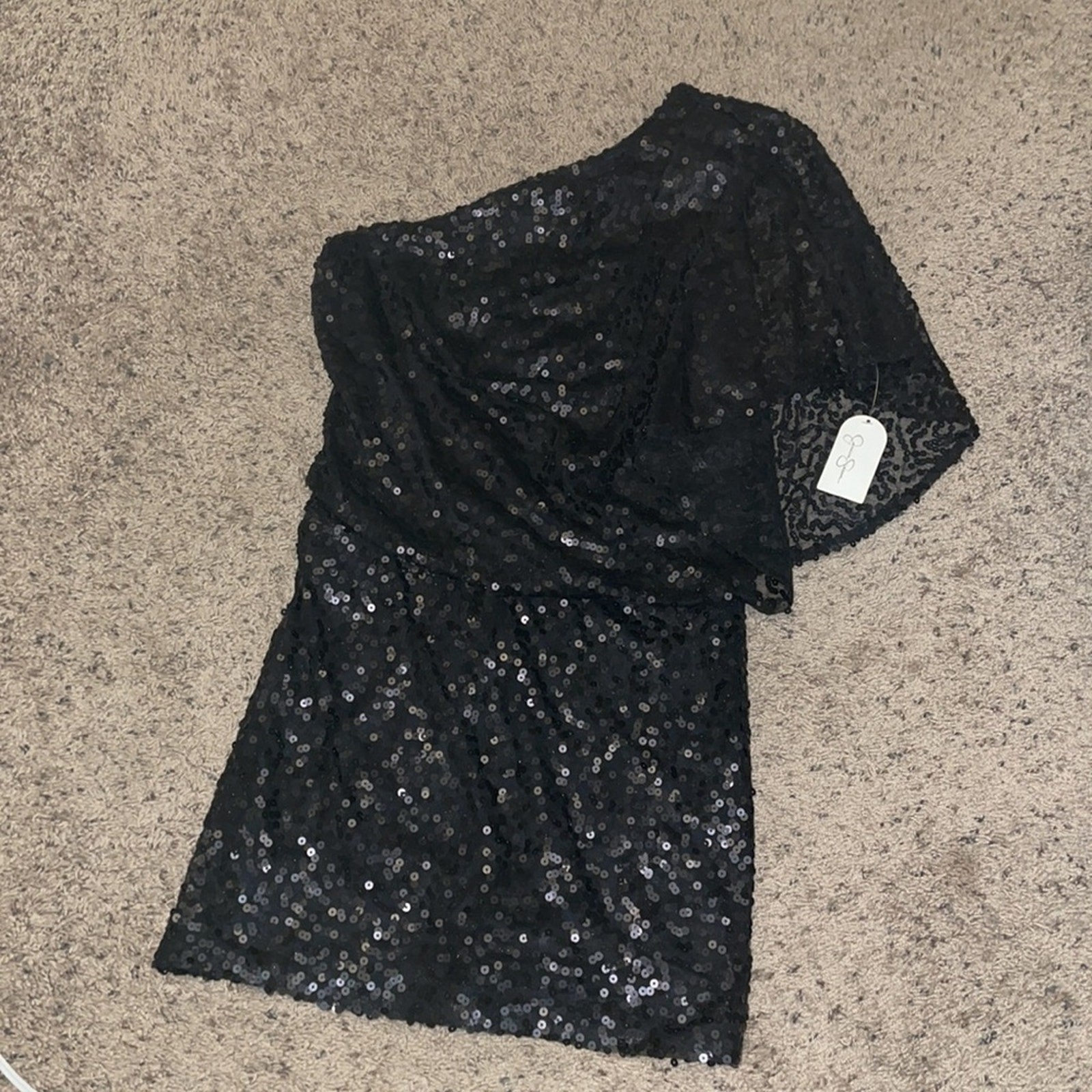 Jessica Simpson one shoulder short sequined black dress size 2 NWT
