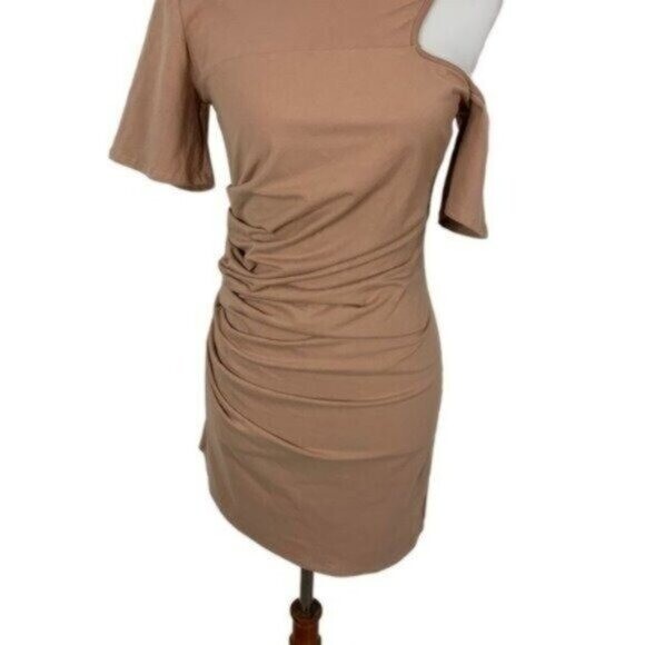 Revolve Dress H Hours Small Tan Short Sleeve Bodycon Sexy Chic Trendy