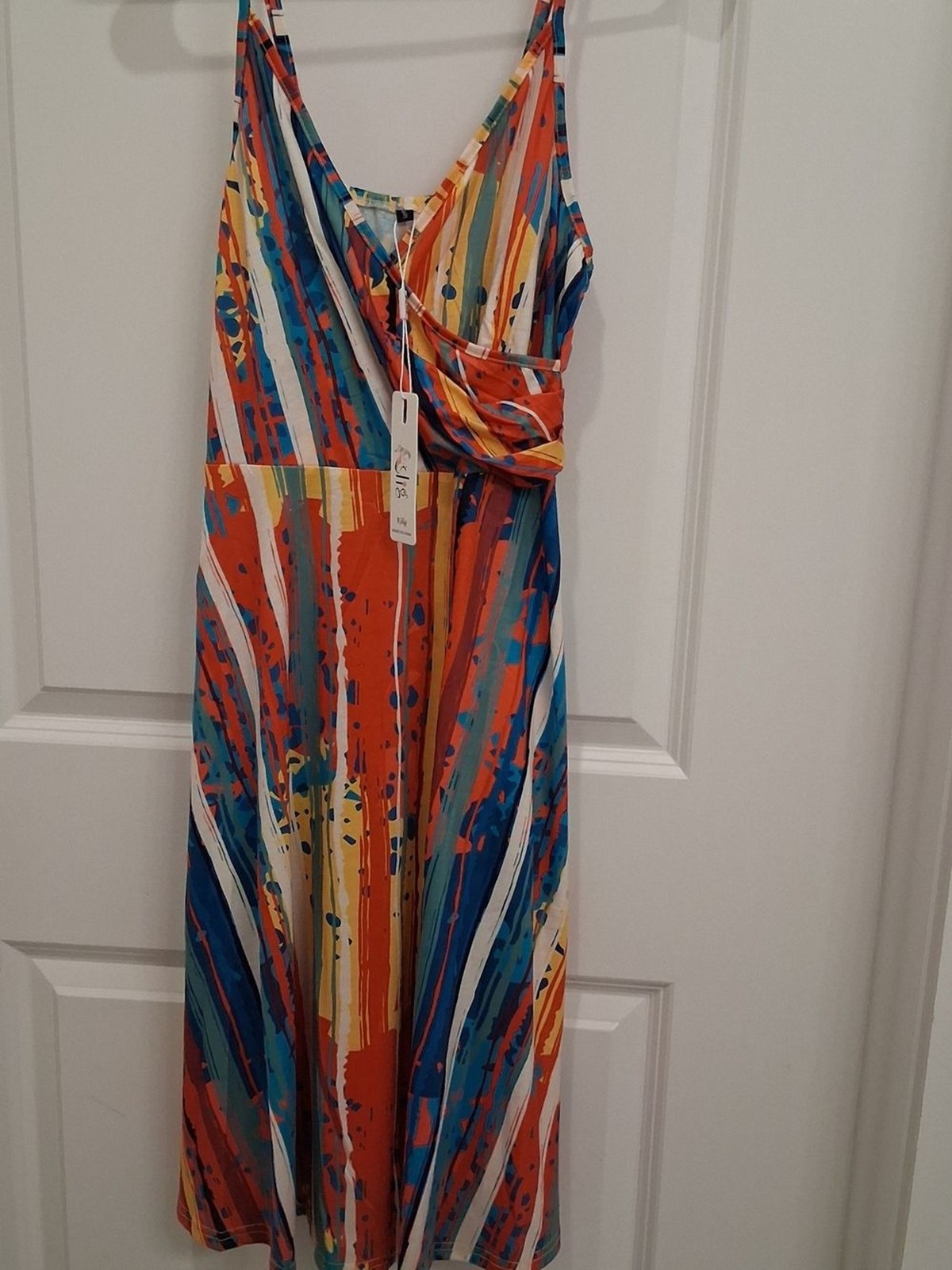 Kilig Orange, Blue & Yellow Striped Midi Dress #beach #colorful