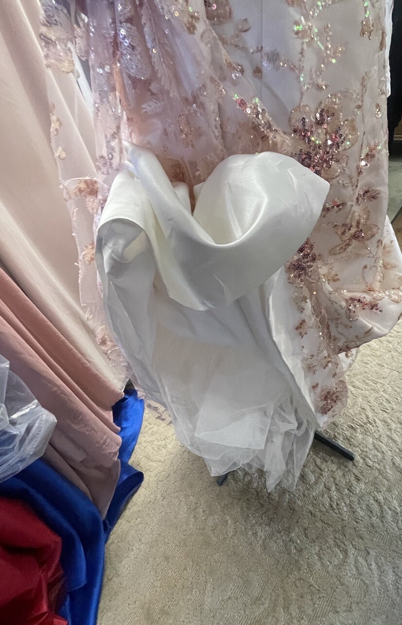 Pink FLORAL Sequence ￼ LONG SLEEVE High Round Neck GOWN Size L, Handmade.