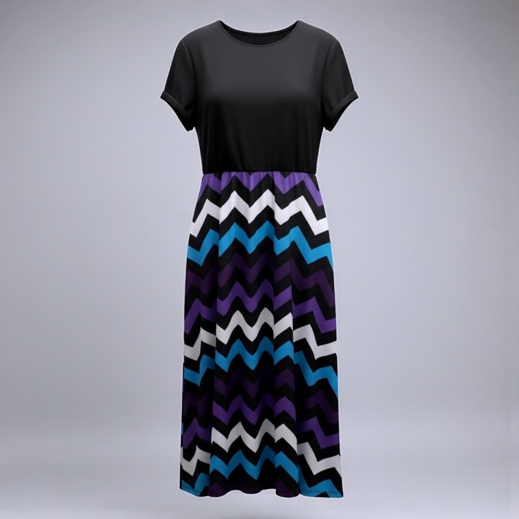 SHEIN Curve Black Chevron Maxi Dress 1XL Pockets Short Sleeve